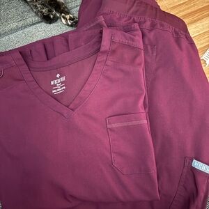 Med Couture Wine V-Neck Scrub Top and Pants